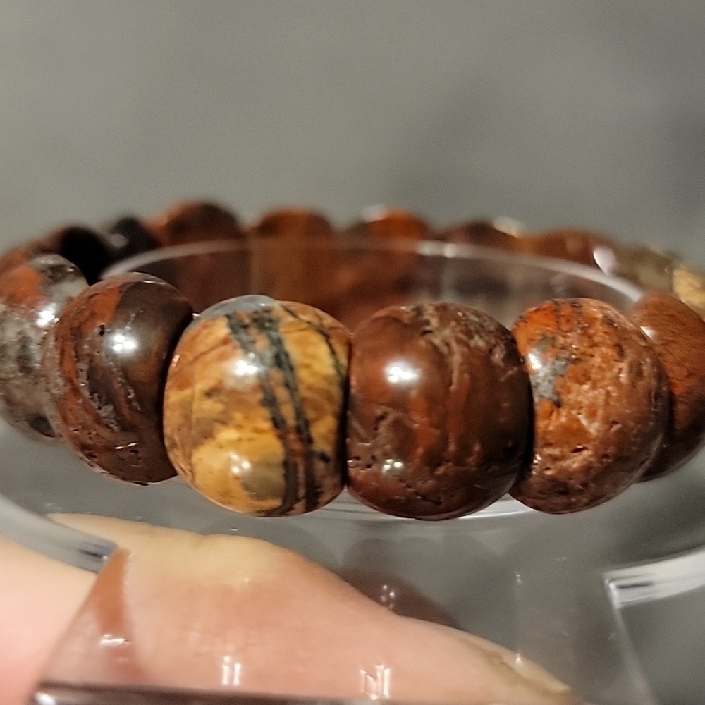 16x8x13mm Natural Cinnabar Bloodstone Quartz Crystal Bangle Bracelet Handmade - Picture 8 of 10